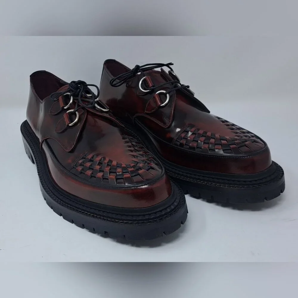 Burberry Mens Shoes Burgundy Leather Woven Lace Up Platform Creepers 11 US 44 EU